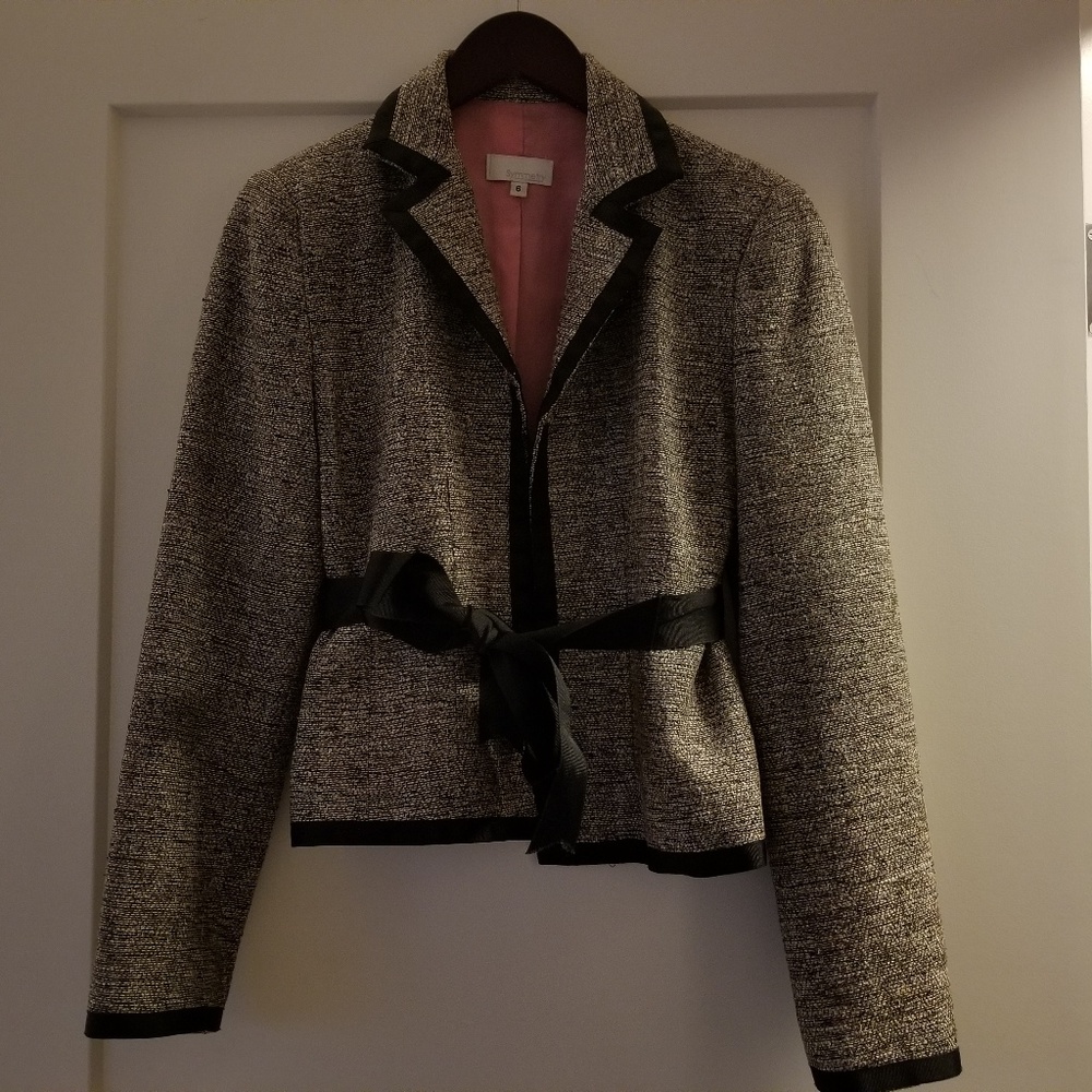 Symmetry Size 6 Silk Tweed Blazer Grey & Pink